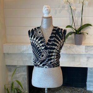 Louella Rose Geo Print Surplice Cutout Back Crop Top Size Small